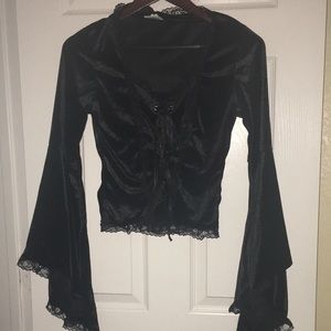 Small Black Velvet Renaissance Bell Sleeve Top